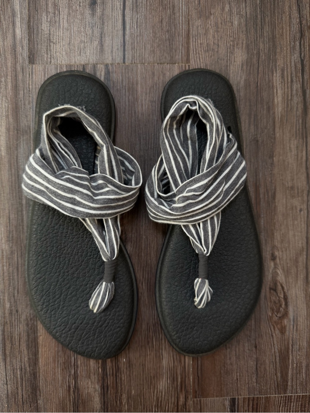 Sanuk Black and White Striped Yoga Sling Sandals